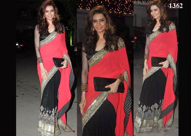 1362-Karishma Tanna In Red And Black Saree