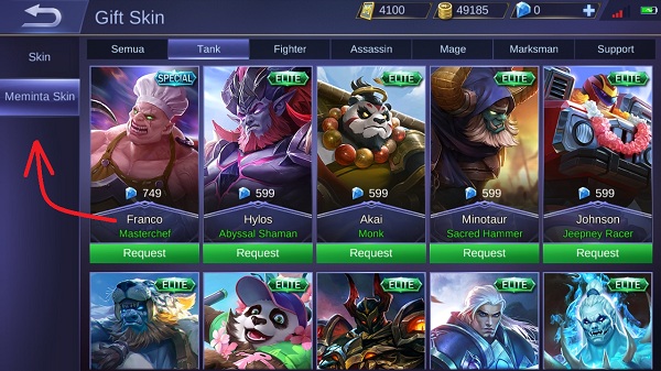 Cara Gift / Mengirim Skin ke Teman di Mobile Legends 