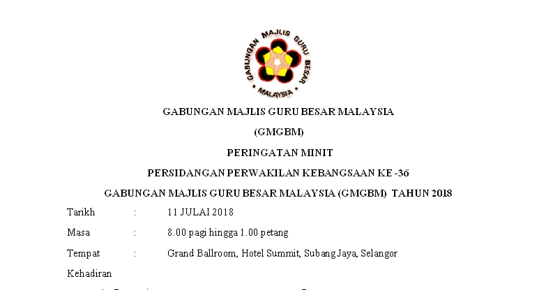 MINIT MESYUARAT PERSIDANGAN PERWAKILAN GMGBM 2018 