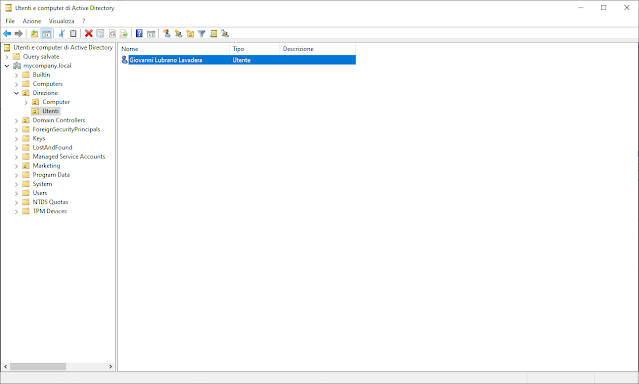 Account utente creato in Active Directory