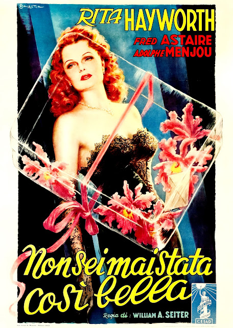 NON SEI MAI STATA COSI BELLA. Cartel: 100 x 140 cms. Italia. Arte: Anselmo Ballester. Imprenta: Ind. Graf. N. Moneta, Milán. BAILANDO NACE EL AMOR. You Were Never Lovelier. 1942. Estados Unidos. Dirección: William A. Seiter. Reparto: Fred Astaire, Rita Hayworth, Adolphe Menjou, Isobel Elsom, Leslie Brooks, Adele Mara, Gus Schilling, Barbara Brown, Douglas Leavitt, Xavier Cugat y su orquesta.