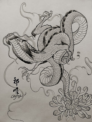 A sharp dragon tattoo flash for full back purpose