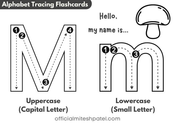 Free Printable Letter M Alphabet Tracing Flash Cards PDF download