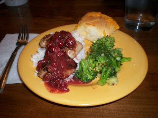 Pork Medallions with Cranberry Orange Sauce; Broccoli with Toasted Garlic & Lemon; White Rice; & Cheese Roll