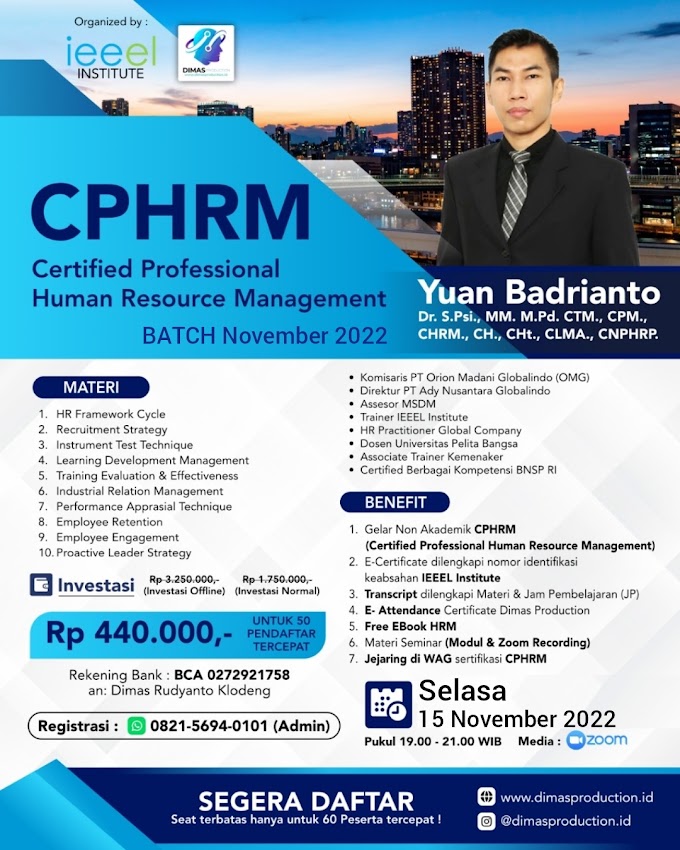 WA.0821-5694-0101 | Certified Professional Human Resource Management (CPHRM) 15 November 2022