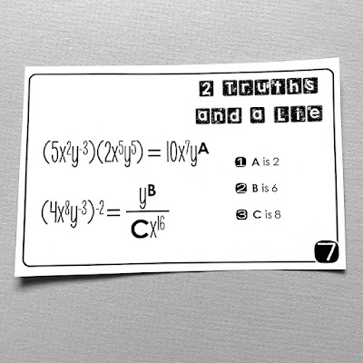 exponent rules "2 truths and a lie" error analysis activity