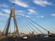 The view from the Anzac Bridge walkway, looking towards Pyrmont and the city . (anzac bridge clouds)