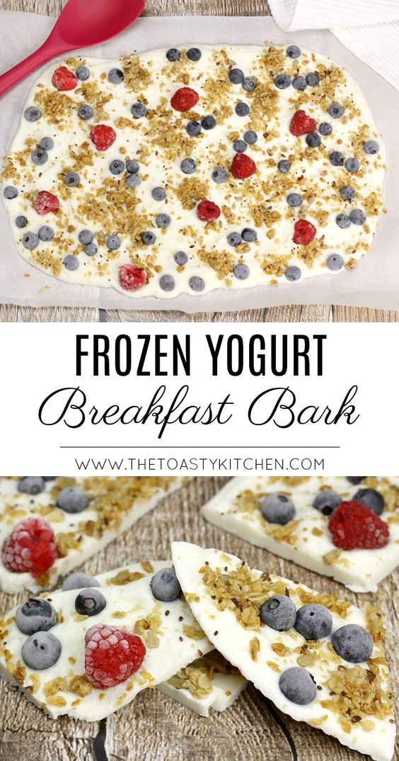 Frozen Yogurt Breakfast Bark by The Toasty Kitchen #frozenyogurt #breakfast #breakfastlovers #breakfastbark #granola #blueberry #raspberry #snacks #snackrecipe #recipe #breakfastrecipe #greekyogurt…