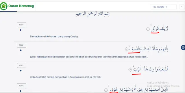 contoh mad layyin dalam Al Quran juz 30 surat Quraisy