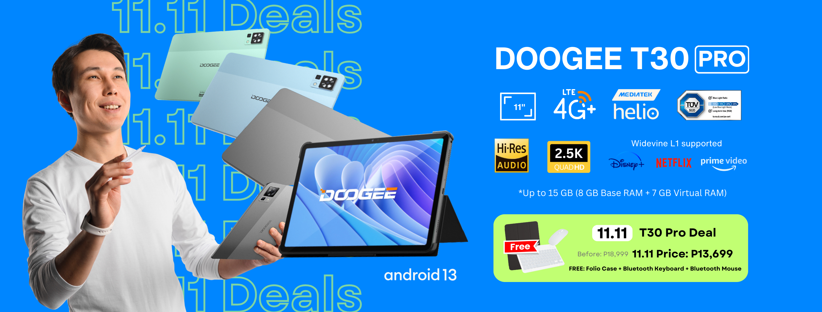 2023 DOOGEE T30 Pro 11 2.5K Gaming Tablet 15GB+256GB Android 13 Tablet  WiFi+4G