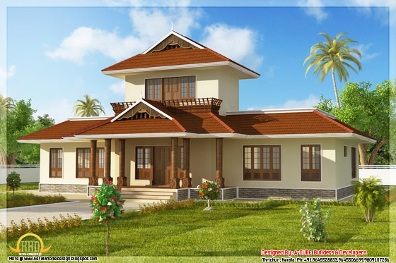 1947 square feet 3 bedroom Kerala style home left side view - May 2012