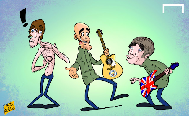 Guardiola, Noel Gallagher, Liam Gallagher, Oasis caricature