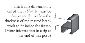 how to frame bead embroidery, cross-section of metal frame, rabbet