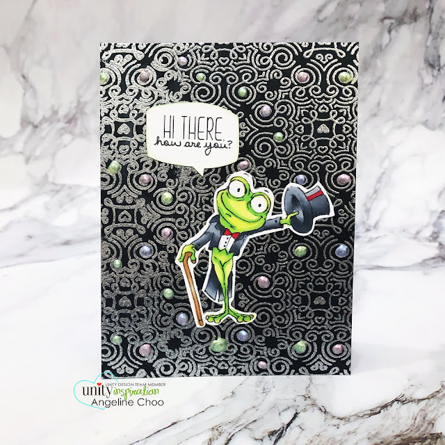 ScrappyScrappy: Unity Stamp August Cuties - Salutation Toad & Heart Swirls #scrappyscrappy #unitystampco #card #cardmaking #stamp #papercraft #youtube #quicktipvideo #brutusmonroe #lisaglanz #heartswirls #salutationtoad #backgroundstamp #wowembossing #wowglitterembossing #tonicstudios #nuvodreamdrops #holographiccard 