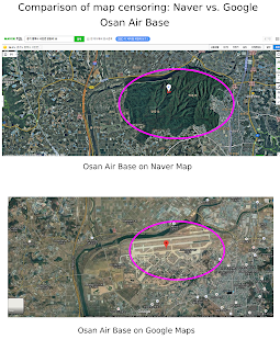 Comparison of Naver Map and Google Map censorship in South Korea: Osan Air Base