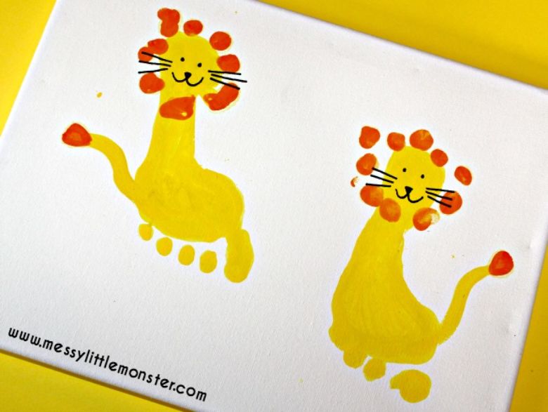 Footprint lion painting on canvas for toddlers and preschoolers