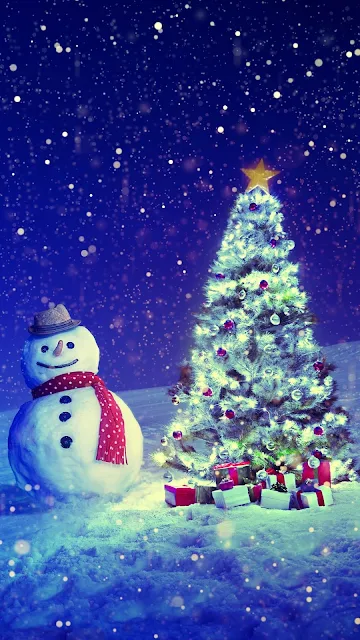 Christmas Tree, Winter, Snow, Snowman Christmas, Xmas, Mobile Wallpaper.