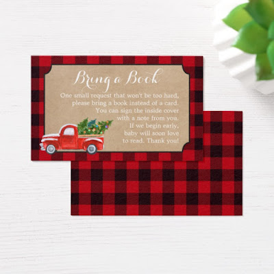  Baby Shower Book Request Christmas Truck Red Plaid