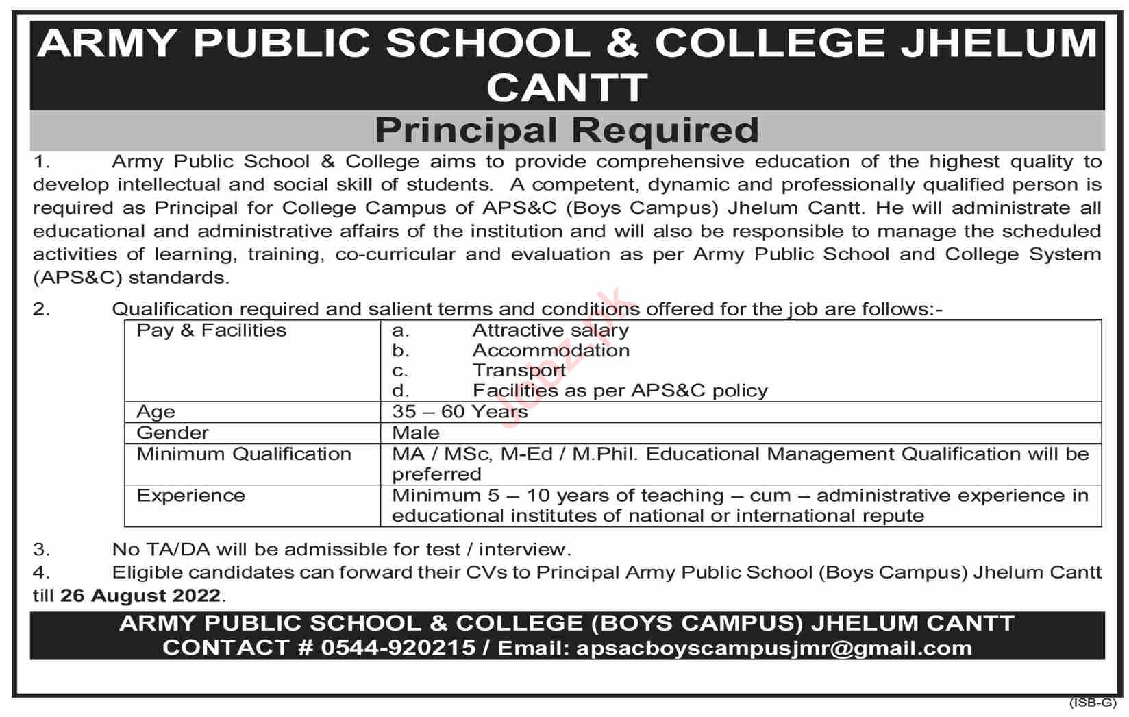 Latest Army Public School & College Teaching Posts Jhelum 2022