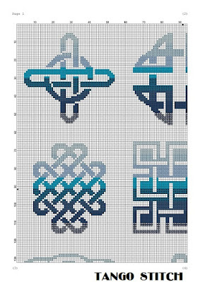 Blue celtic cross stitch ornaments pattern