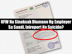 A friend of a Filipino domestic worker who was allegedly stabbed to death by her employer in Riyadh is appealing to President Duterte for help in her social media post.  She said that the victim, Norkisah Lymanh had wanted to return home as her contract was about to end but her employer would not allow her to do so. She also said that her employer stabbed the OFW but told the police authorities that she killed herself. She added that the remains of the OFW were scheduled for repatriation on May 14, 2018.  Advertisement        Sponsored Links     Fernandez said Lymanh was a good friend who had worked hard to provide for her family.  She said Lymanh’s employer did not allow her to use her mobile phone. She was only allowed to speak to her family in the Philippines when she sent them money.  On Lymanh’s passport she is listed as 26 years old (born in 1992). However, a statement issued by Dirab Police Station had Lymanh as 30, with her name spelled as “Nour Kishia”.         “His housemaid, NOUR KISHIA, age 30 years has stabbed herself by a knife (sic) to her chest inside the kitchen in their house,” is written in the report.    Fernandez urged people to share her post in the hope it would reach the Philippine government.    So far, there have been no reports in the media about the maid’s death or statements from the Philippine Embassy.    READ MORE: It's More Deadly In The Philippines? Tourism Ad In New York, Vandalized    Earn While Helping Your Friends Get Their Loan    List of Philippine Embassies And Consulates Around The World    Deployment Ban In Kuwait To Be Lifted Only If OFWs Are 100% Protected —Cayetano    Why OFWs From Kuwait Afraid Of Coming Home?   How to Avail Auto, Salary And Home Loan From Union Bank  ©2018 THOUGHTSKOTO  www.jbsolis.com