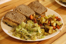 Reuben sandwiches, cabbage, roasted root veggies