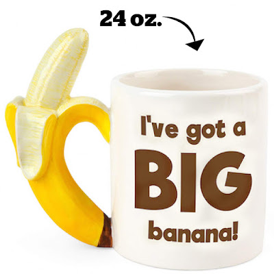 Big Banana Coffee Mug With Winking Monkey Graphic At The Bottom Of The Mug