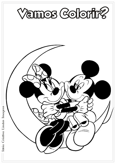 Desenho fofa da Mickey e do Minnie para colorir