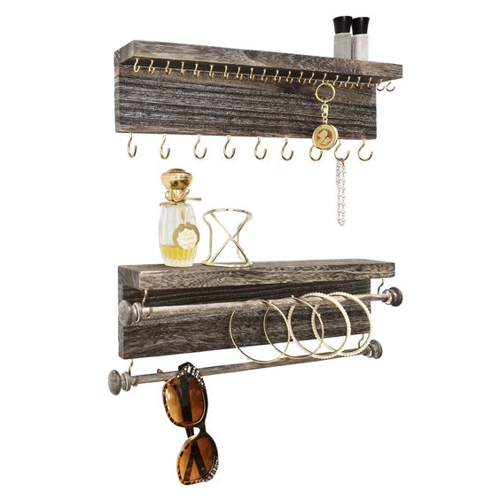 #WD3302-CF 2Pcs Set Wall-Mounted 30 Golden Hooks Jewelry Display