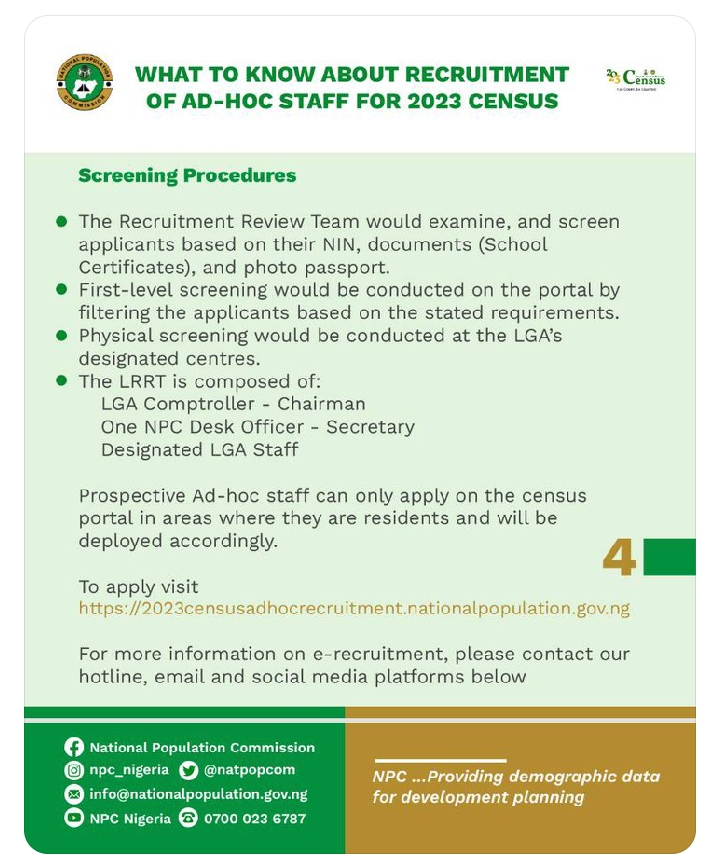 Nationwide Recruitment of Ad-hoc Staff for the 2023 Population and Housing Census, Screening Procedures