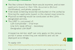 Nationwide Recruitment of Ad-hoc Staff for the 2023 Population and Housing Census, Screening Procedures