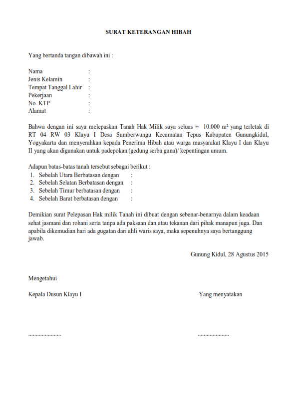 Contoh Surat Hibah Barang Inventaris Contoh Surat