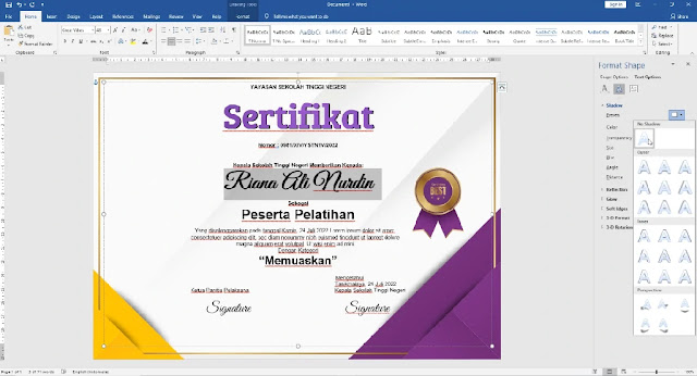 Free Sertifikat .Docx : Contoh Sertifikat Pelatihan Atau Seminar Mircrosoft Word