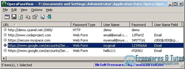 OperaPassView : un logiciel de récupération des mots de passe d'Opera