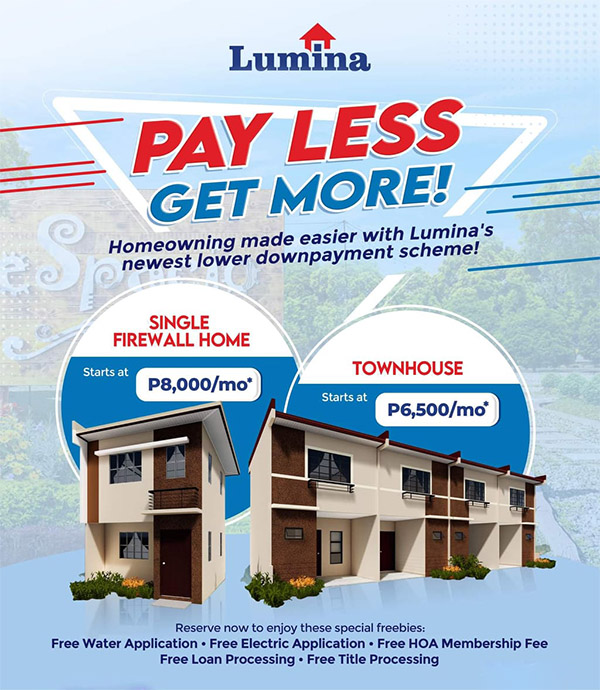 Lumina Homes, low downpayment, downpayment terms, Pay Less Get More, dream home, Filipino family, affordable housing, low-cost housing, family budget, owning a home, renting, house and lot