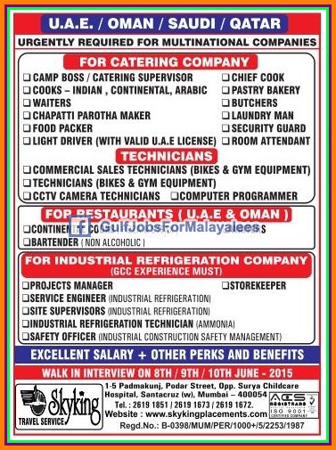 UAE, Oman, KSA & Qatar large job vacancies