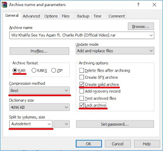 Setting WinRar for Compress