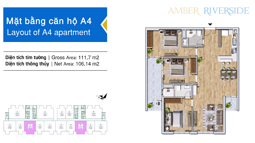 Thiết kế căn hộ A4 dự án Amber Riverside Minh Khai