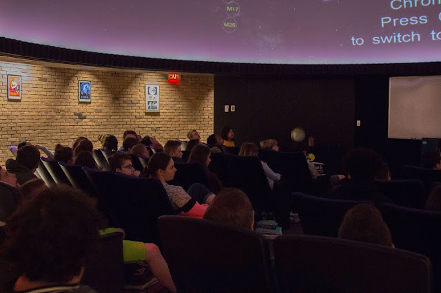 Mr. Daniels 8th-grade classes engaged in Mr. Davies lesson in the Blake Planetarium covering the distances of galaxies, nebulae and star clusters and how we get a better look at them. Photo by Emily Goonan.