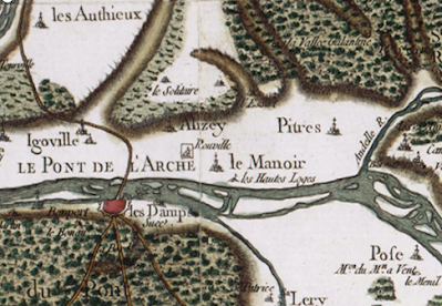 Le pont fortifié dit « de Pîtres » à Pont-de-l’Arche - Le val de Pîtres sur la carte de Cassini