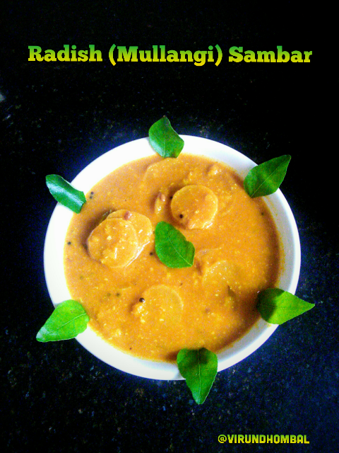 This is one of the easiest and tastiest South Indian Sambar made within 30 minutes. This dish is a speedy fix for your unplanned weekday lunch.Radish has many nutritional and health benefits. In this Sambar, also I have added coconut  small onions paste to enhance the taste. Radish sambar will reach the unique taste only if the radishes are sauted well and cooked well in the tamarind mixture. Some radishes will take time to cook so allow them to cook well. If you slice the radishes thinly it will get cooked easily. Try to use fresh radishes for a nice flavourful sambar.