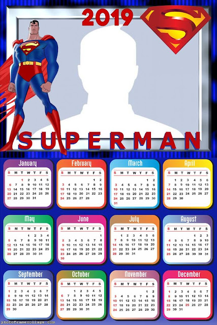 Calendario 2019 de Superman para Imprimir Gratis. 