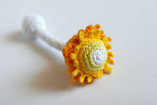 Sunny Rattle, hand crocheted rattle toy, Yellow-White