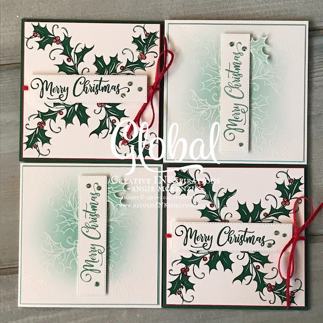 By Angie McKenzie for Global Creative Inkspirations; Click READ or VISIT to go to my blog for details! Featuring the Joyful Holly, Tag Buffet and Toile Christmas Stamp Sets and the Ornate Layers Dies; #stampinup #handmadecards #naturesinkspirations #holly #christmascards #joyfulhollystampset #tagbuffetstampset #toilechristmasstampset #ornatelayersdies #cardtechniques #embossresist #fussycutting #inkblending #globalcreativeinkspirations #gcibloghop #makingotherssmileonecreationatatime