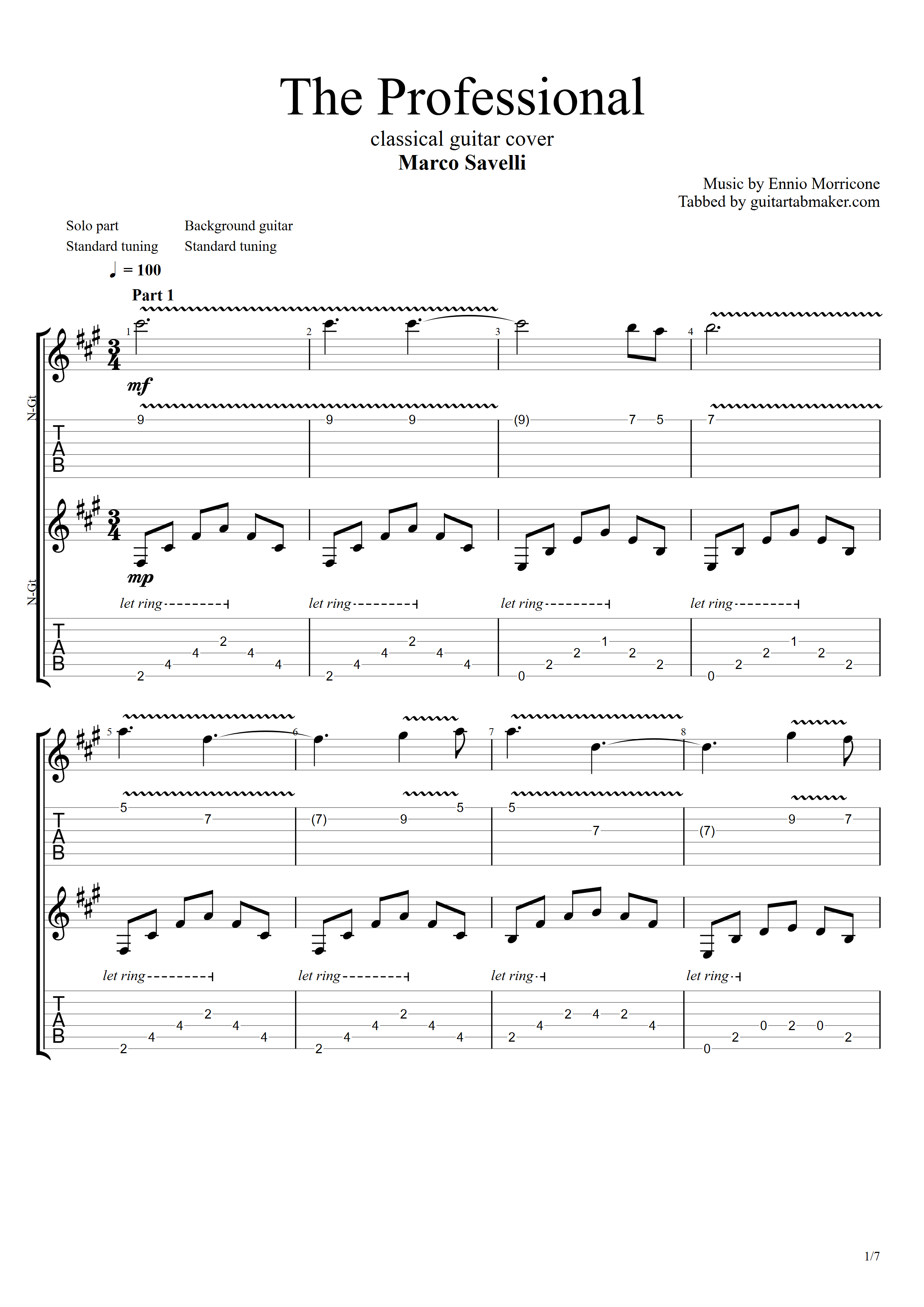 Ennio Morricone - The Professional classical guitar TAB