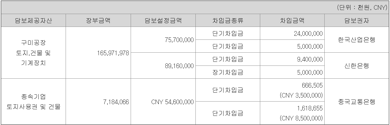 담보제공자산 내역