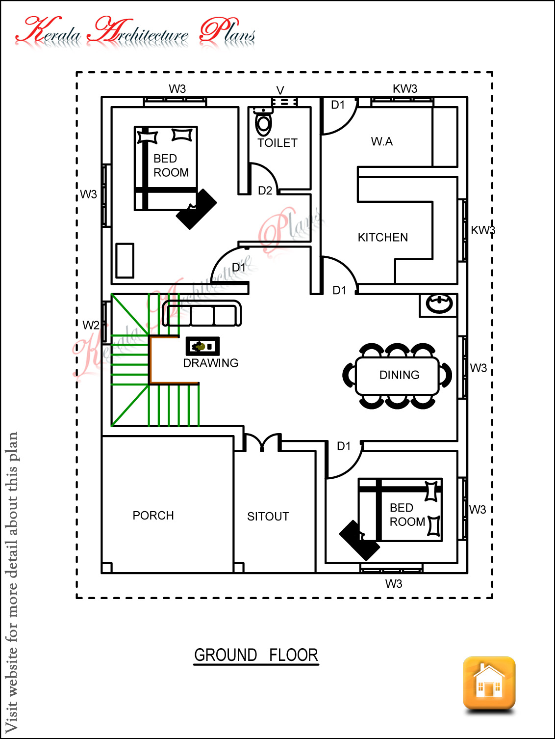  THREE  BEDROOM  HOUSE  PLAN  ARCHITECTURE KERALA