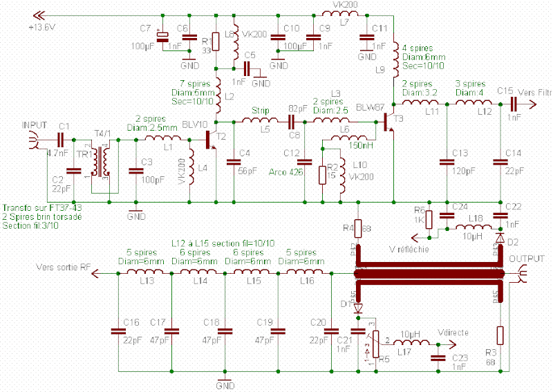 20W RF FM amplifier circuit diagram