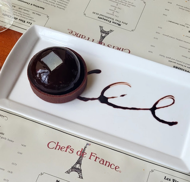 Chocolate tarte at French restaurant at Disney