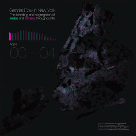 An animated GIF dot density map of males and females throughout life, in New York City.